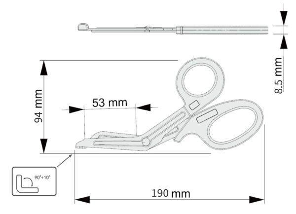 Erste-Hilfe-Schere kniegebogen 190 mm silber-matt Verbandschere Listerschere Rettungsschere – Bild 5