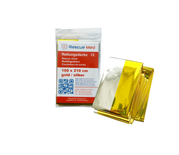 Rescue Med Rettungsdecke 160x210 cm Gold/Silber Notfalldecke Rettungsfolie Wärmedecke