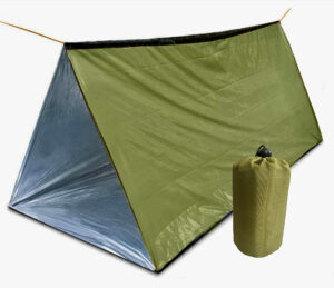 Rescue Med Rettungszelt 150x240 cm Oliv/Silber Notfallzelt Outdoor Survival Zelt mit 6 m Paracord Seil