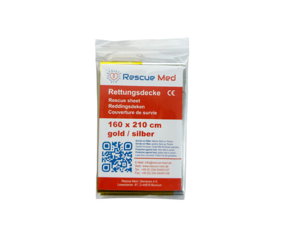 Rescue Med Rettungsdecke 160x210 cm Gold/Silber Notfalldecke Rettungsfolie Wärmedecke – Bild 5