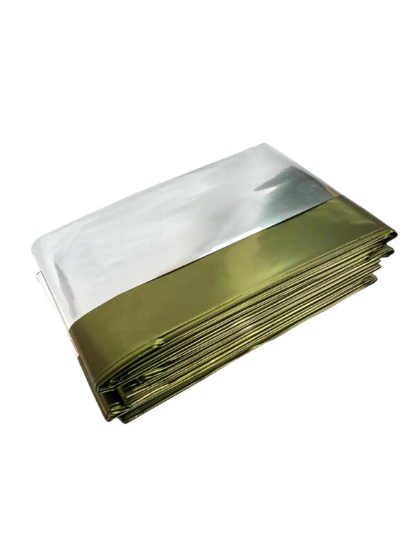 Rescue Med Rettungsdecke 160x210 cm Oliv/Silber Notfalldecke Rettungsfolie Wärmedecke – Bild 4